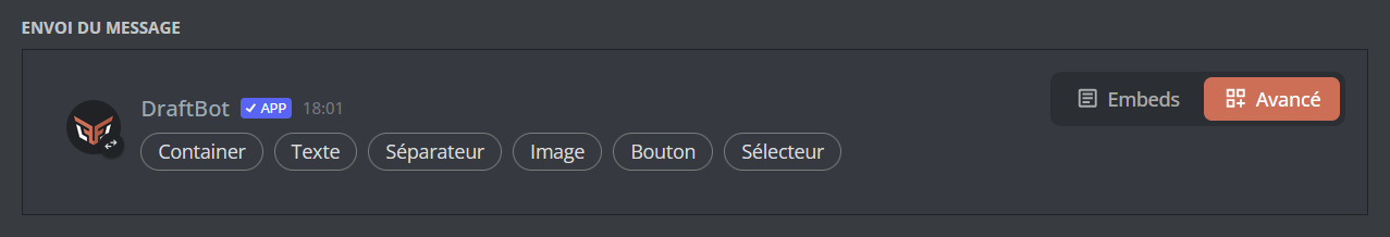 The message editor in Advanced mode