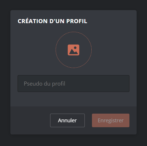 Menu for adding a new profile
