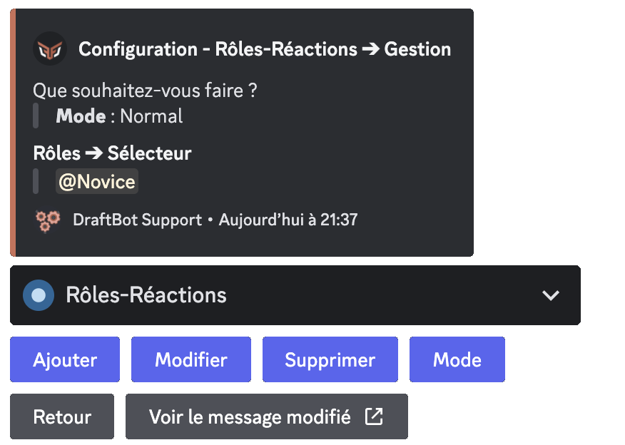 Reaction-role management message