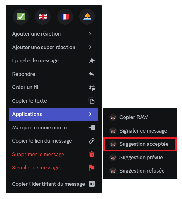 Accepting a suggestion