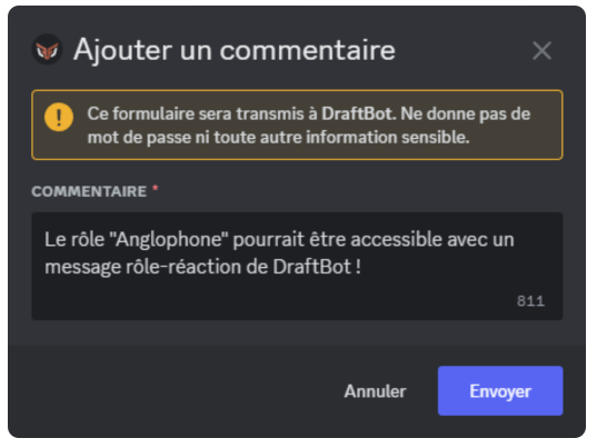 Comment creation menu