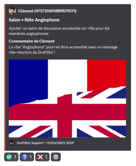 Suggestion with a comment, an illustration and custom vote icons
