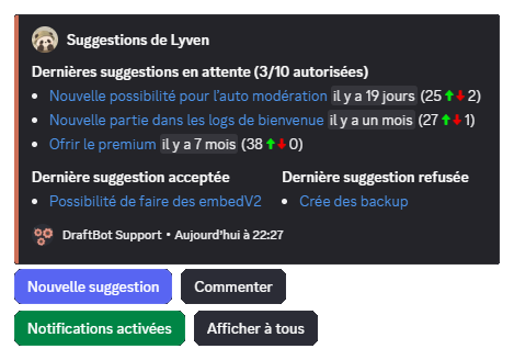 The suggestions menu