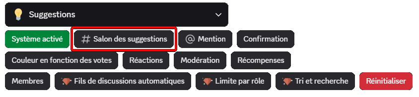 "Suggests channel" button through the /config command
