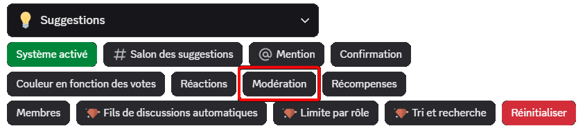 "Moderation" button through the /config command