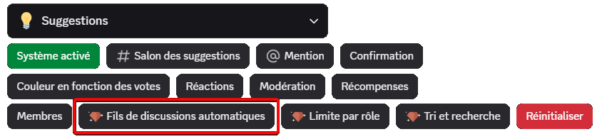"Automatic discussion threads" button, through the /config command