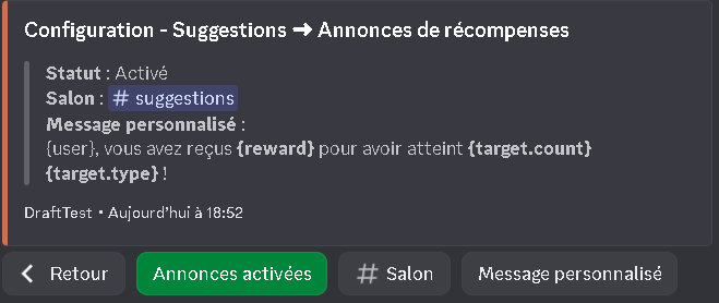 Announcement configuration through /config
