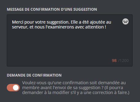 Managing confirmations for suggestions, from the panel