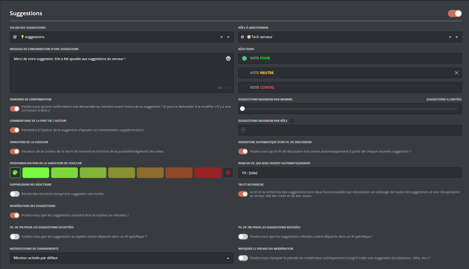 View of the module through the web panel