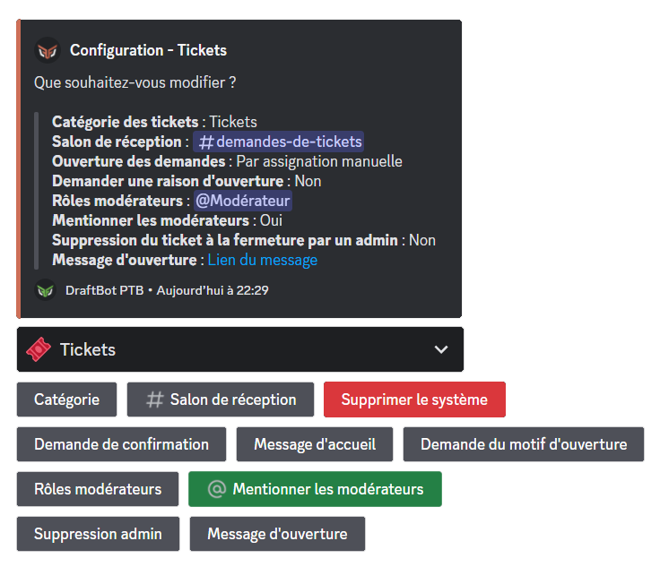 Configuration menu
