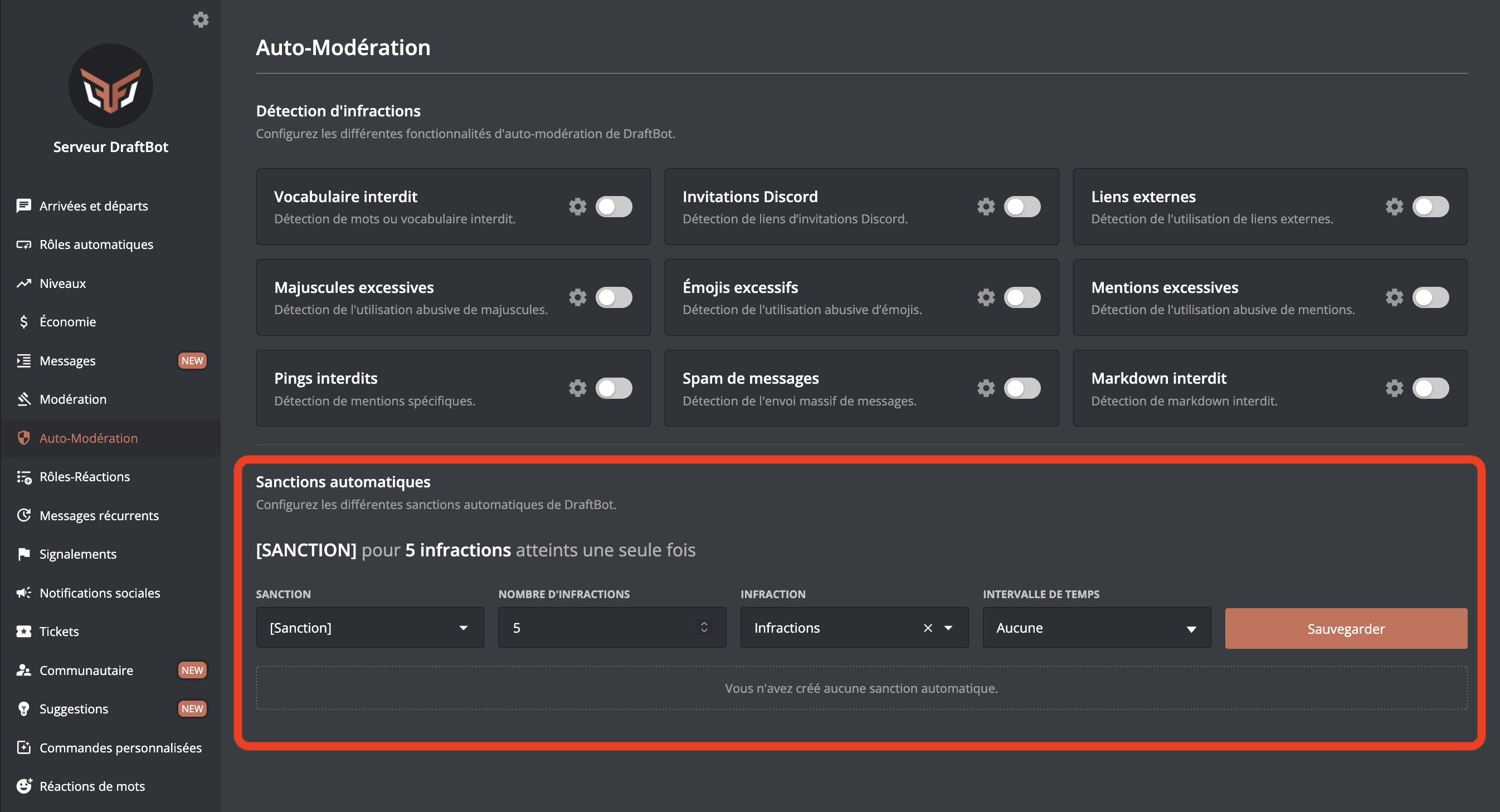 Automatic sanctions through the web panel
