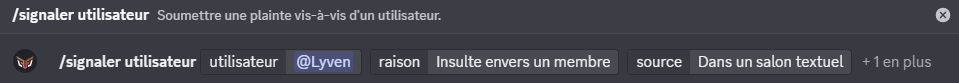 Reporting a user through the command