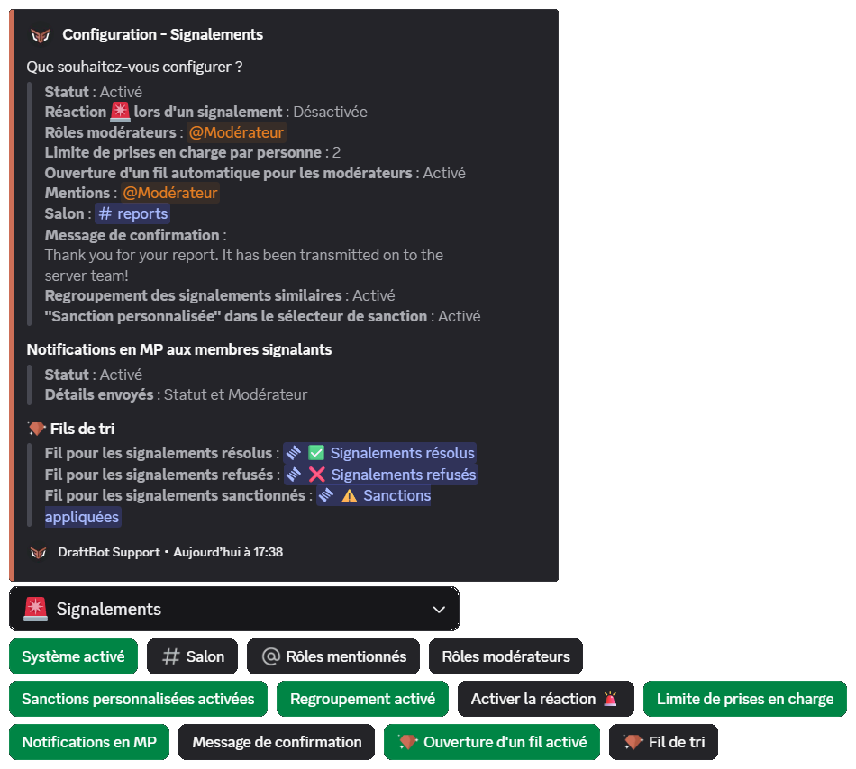 Overview of the system from the /config command