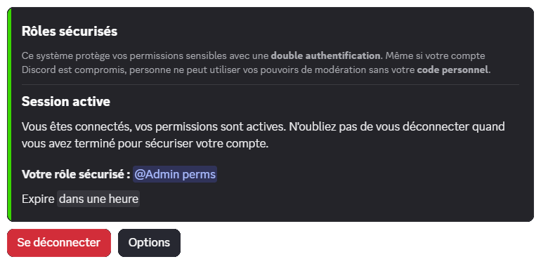 Overview of the secure-roles menu when logged in