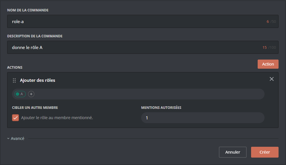 Example of an Add roles action