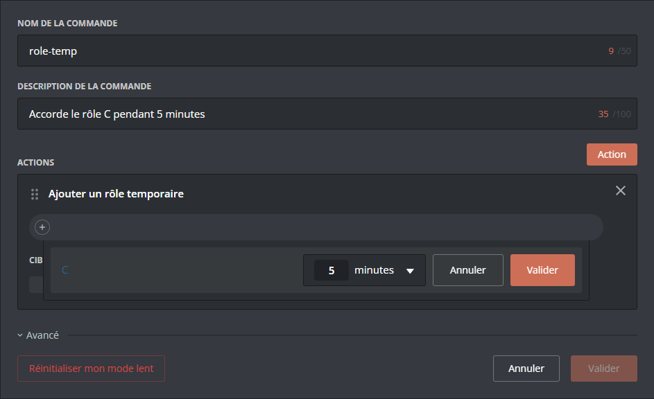 Example of an Add roles action