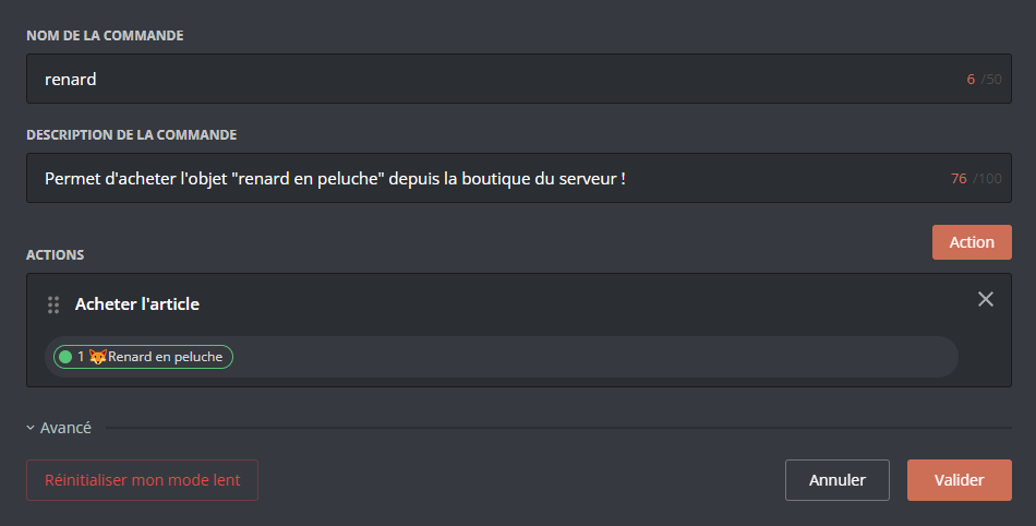 Example of a Shop article action