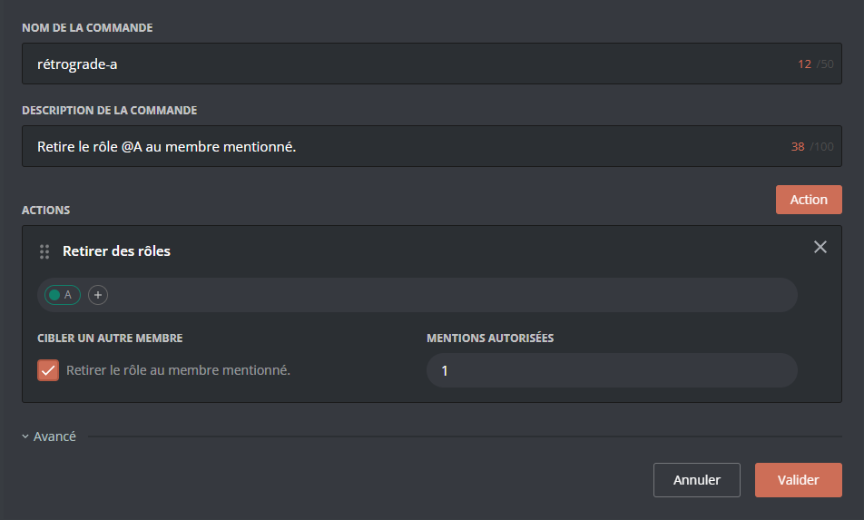 Example of a Remove roles action