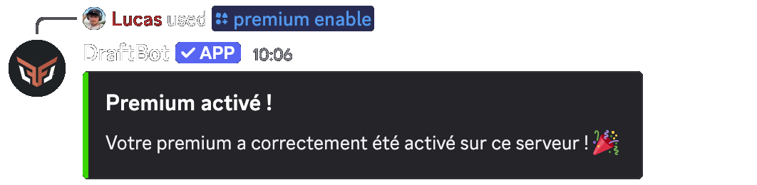 Message of the /premium enable command