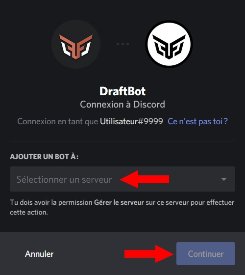 Log in if needed, then choose your server. Finally, click "Authorize".